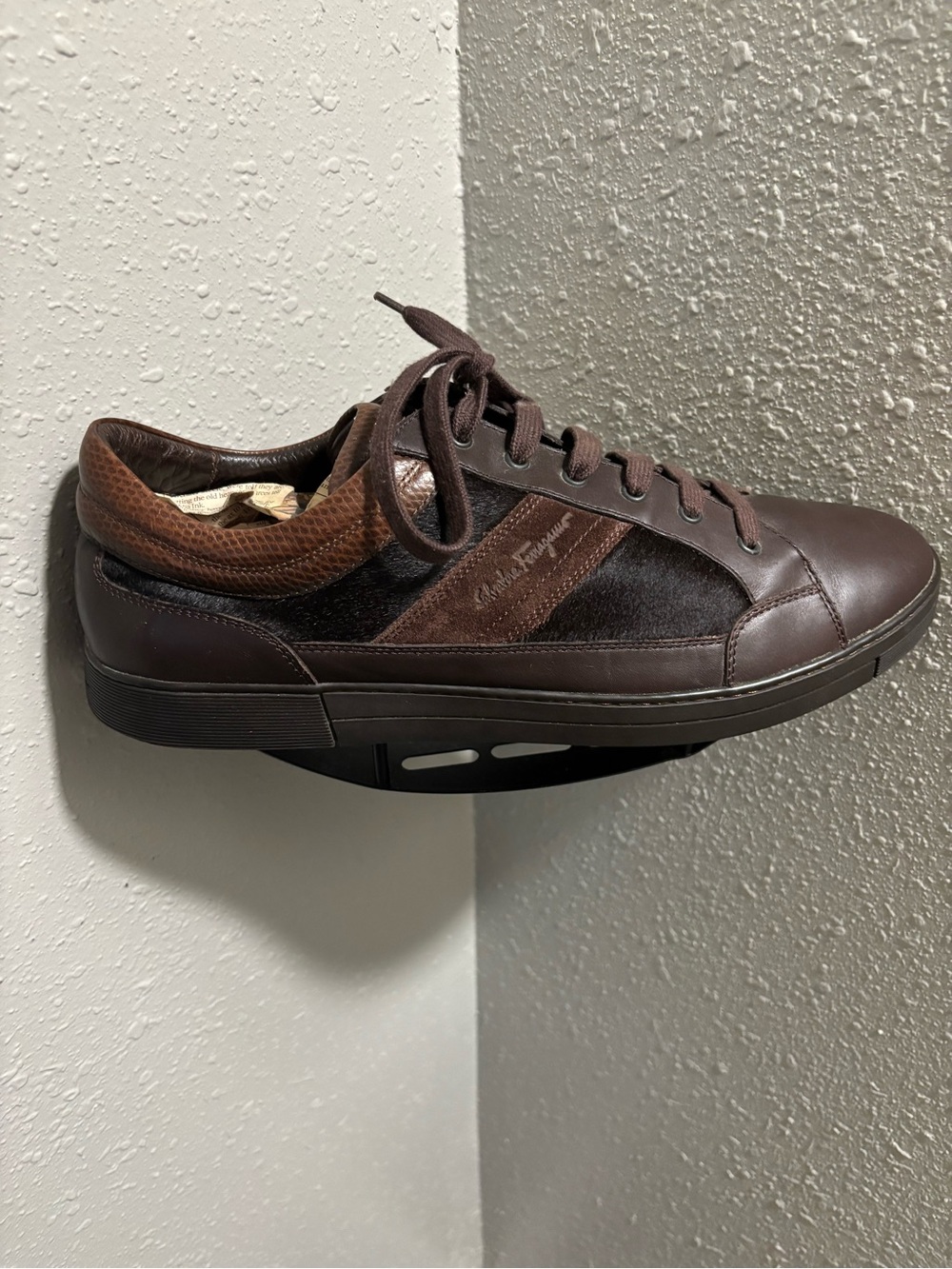 Salvatore Ferragamo Dark Brown Leather Low-Top Sneakers